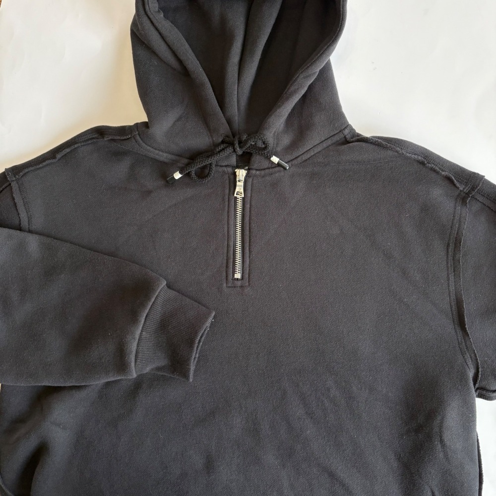 Fundamental Coast Women's Medium Black 1/4 Zip Cropped Hoodie Raw Hem Relaxed‎
